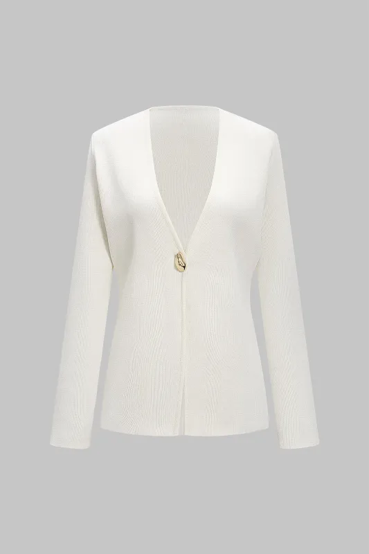 Knit Solid Button Cardigan sold by Micas