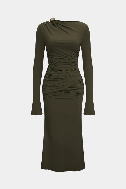 Ruched Asymmetrical Long Sleeve Maxi Dress sold by Micas