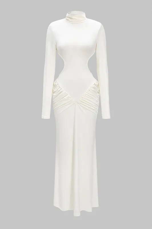 Mock Neck Ruched Backless Cut Out Long Sleeve Maxi Dress sold by Micas