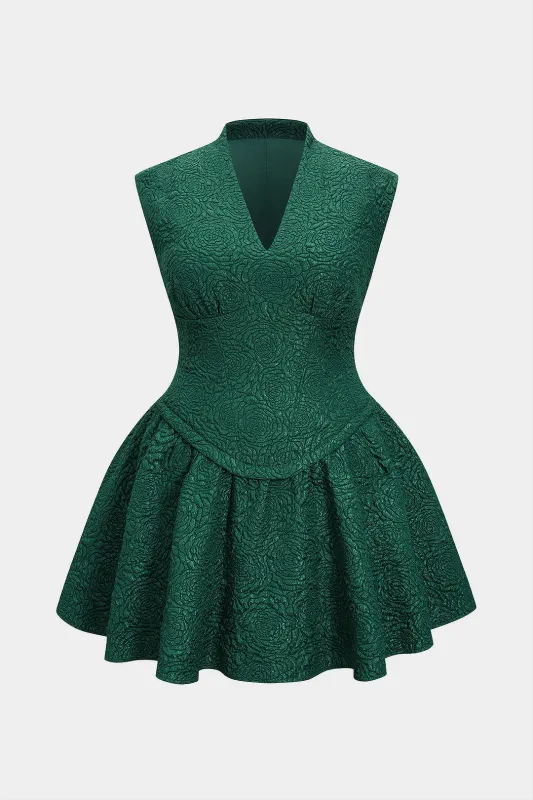 Plus Size Jacquard Zipper Ruched V-Neck Sleeveless Mini Dress sold by Micas