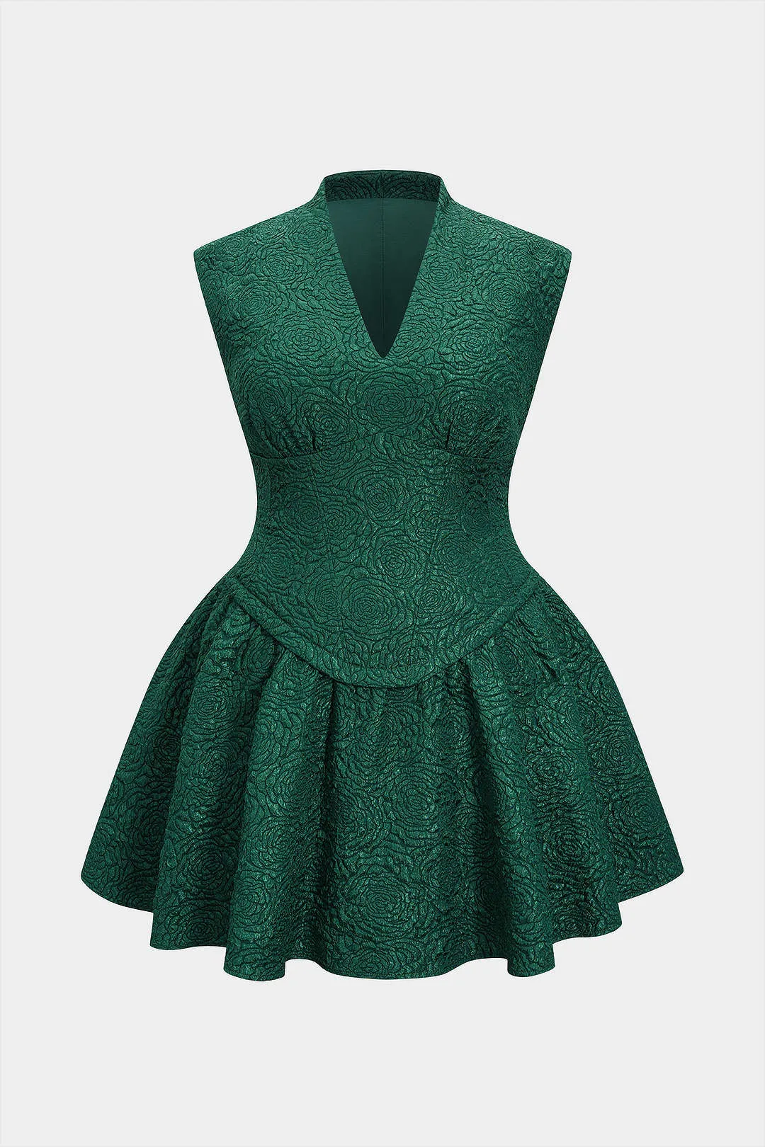 Plus Size Jacquard Zipper Ruched V-Neck Sleeveless Mini Dress sold by Micas