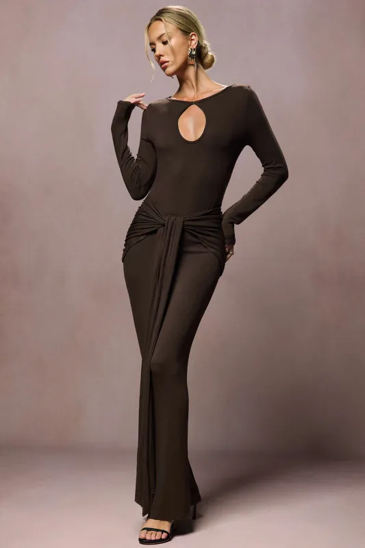 Tie Front Hollow Out Knotted Ruched Long Sleeve Maxi Dress sold by Micas