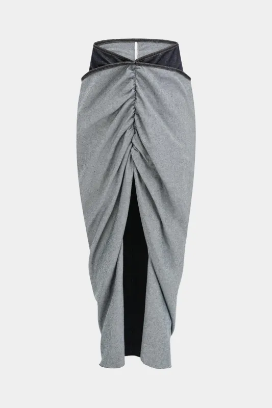 Denim Ruched Split Skirt sold by Micas