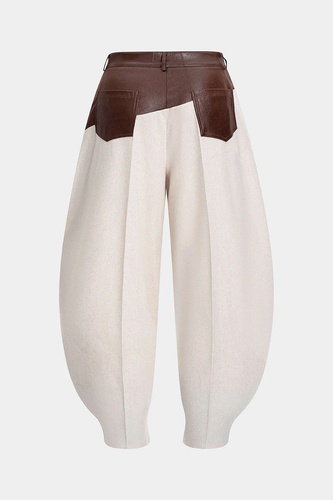 Plus Size Faux Leather Linen Patchwork Ruched Trousers sold by Micas product image thumbnail 2