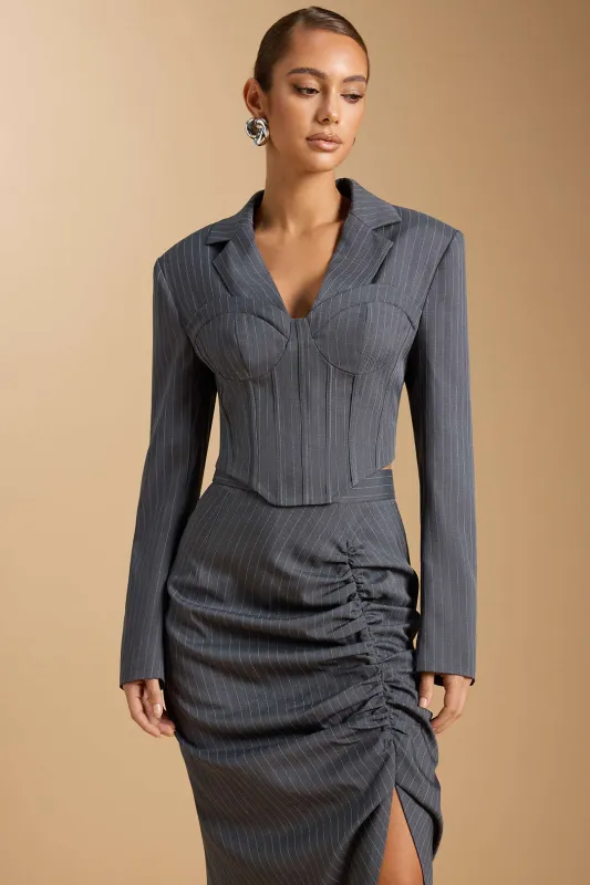 Stripes Print Corset Notched Lapel Blazer sold by Micas