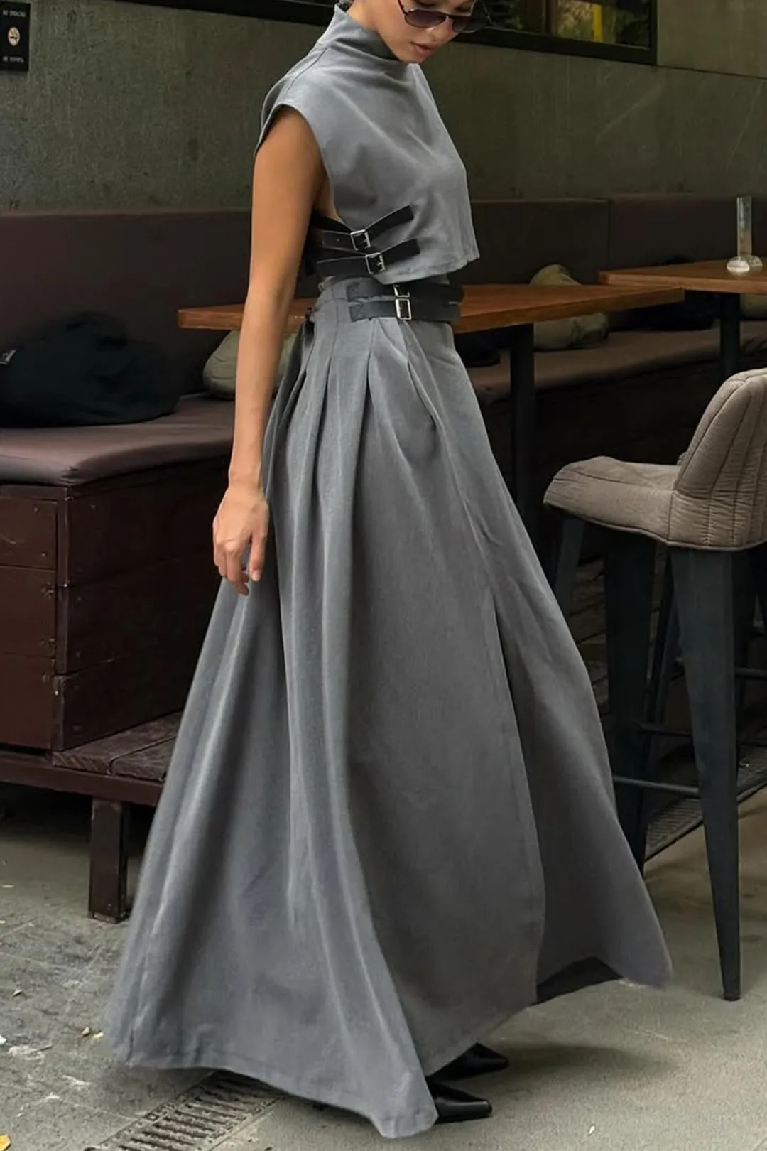 Mock Neck Tank Top And Side Split Skirt Set sold by Micas product image thumbnail 2