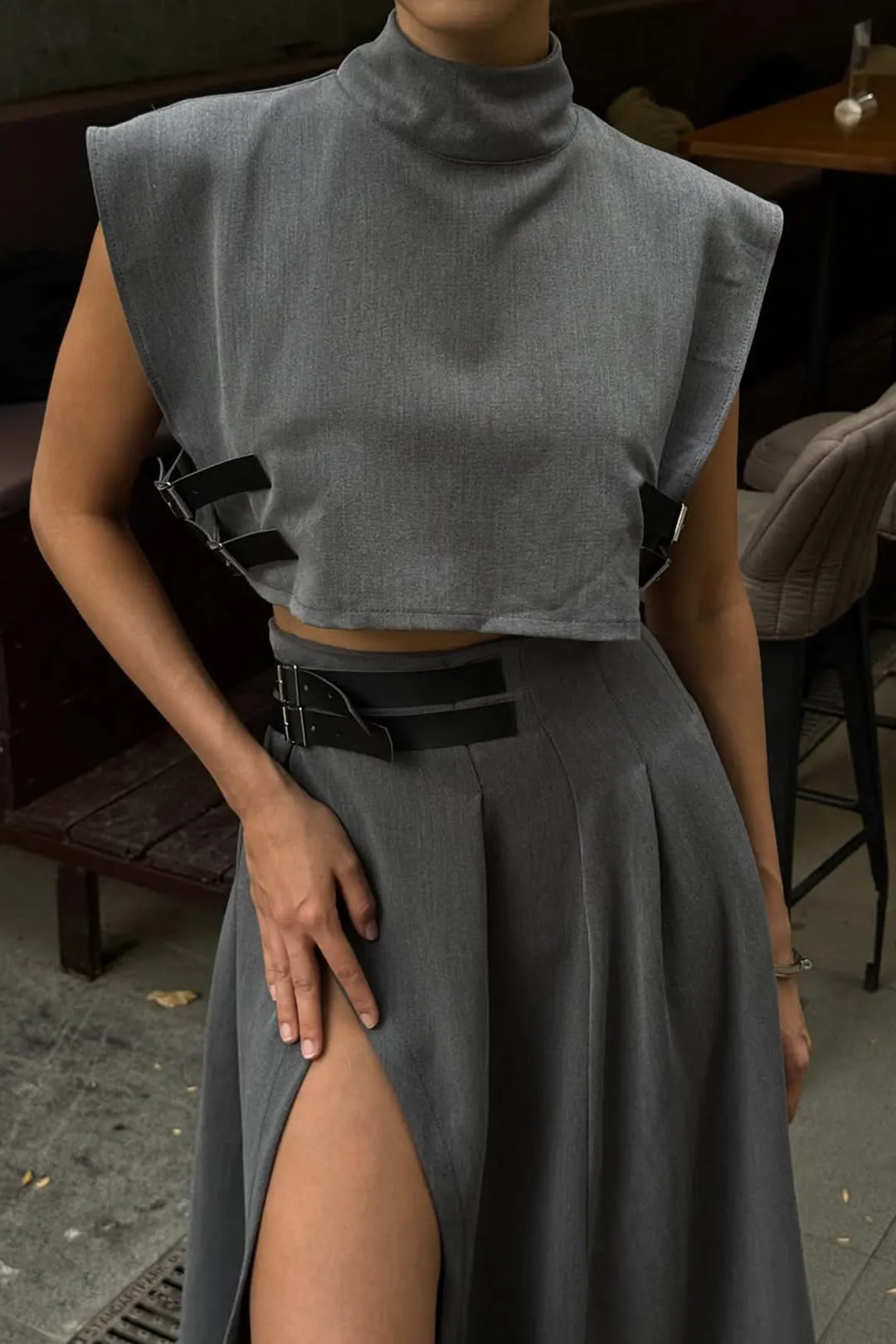 Mock Neck Tank Top And Side Split Skirt Set sold by Micas