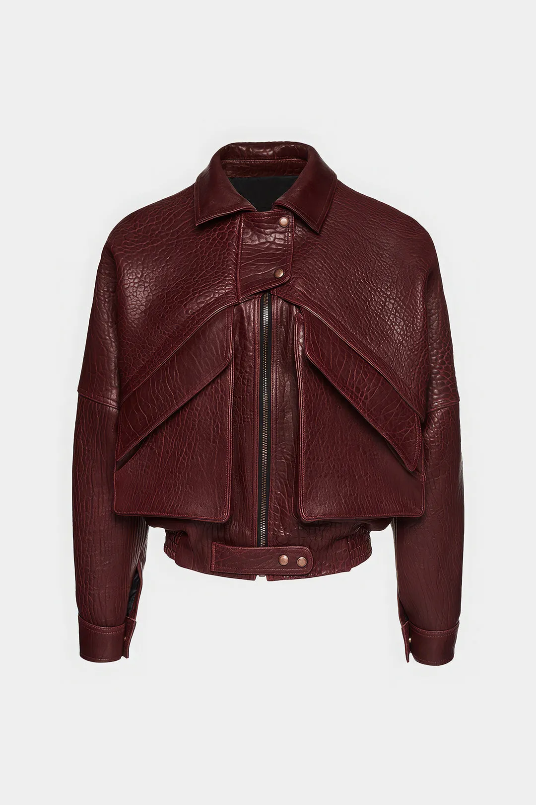 Faux Leather Texture Zipper Jacket sold by Micas
