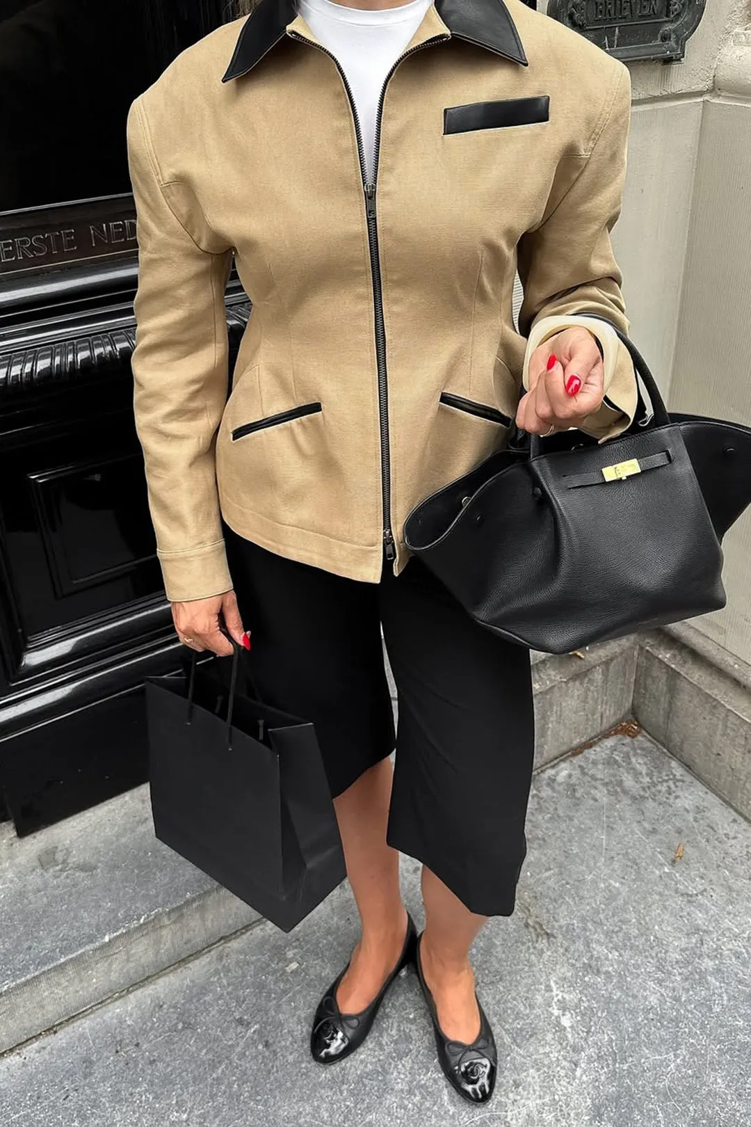 Faux Leather Zipper Patchwork Notched Lapel Jacket sold by Micas product image thumbnail 5