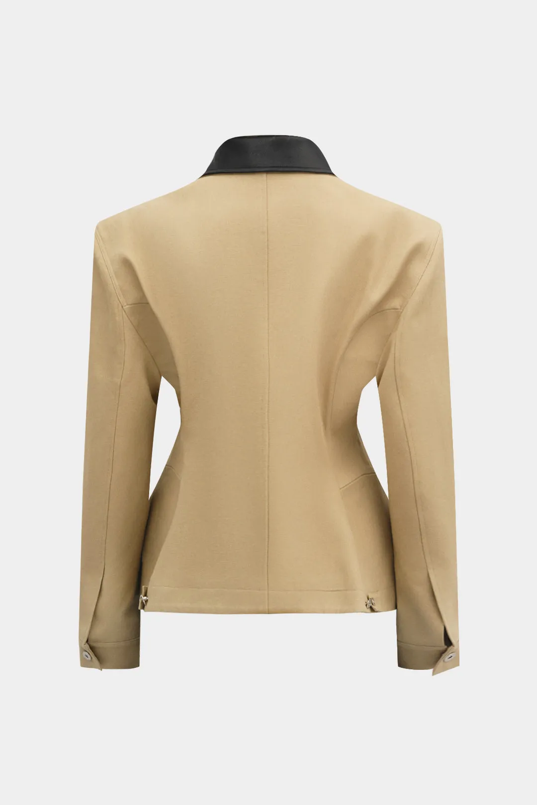 Faux Leather Zipper Patchwork Notched Lapel Jacket sold by Micas product image thumbnail 2