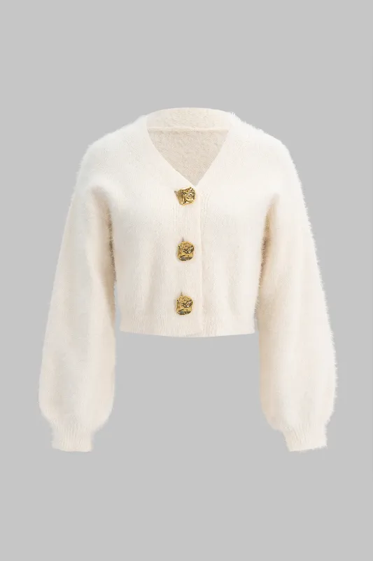 Knit Metallic V-Neck Cardigan sold by Micas