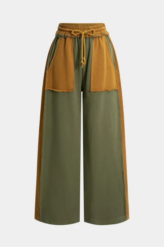 Contrast Shirred Waistband Wide Leg Trousers sold by Micas
