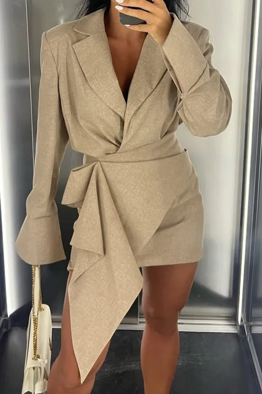 Asymmetrical Ruched Long Sleeve Mini Dress sold by Micas