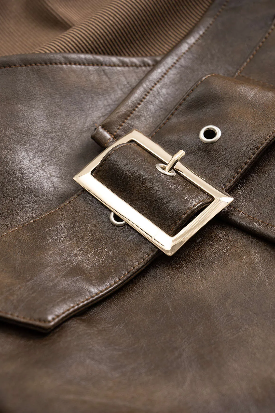 Faux Leather Patchwork Asymmetrical Sleeveless Mini Dress sold by Micas product image thumbnail 3