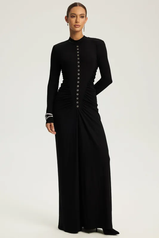 Metallic Ring Ruched Long Sleeve Maxi Dress sold by Micas
