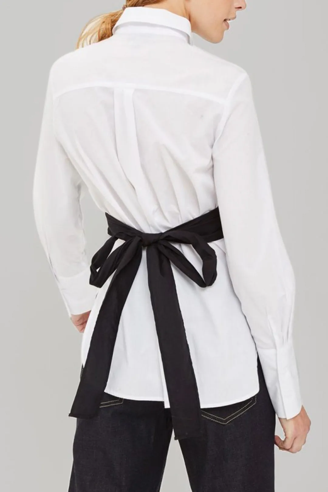 Faux Leather Patchwork Tie-Back Long-Sleeve Shirt sold by Micas product image thumbnail 2