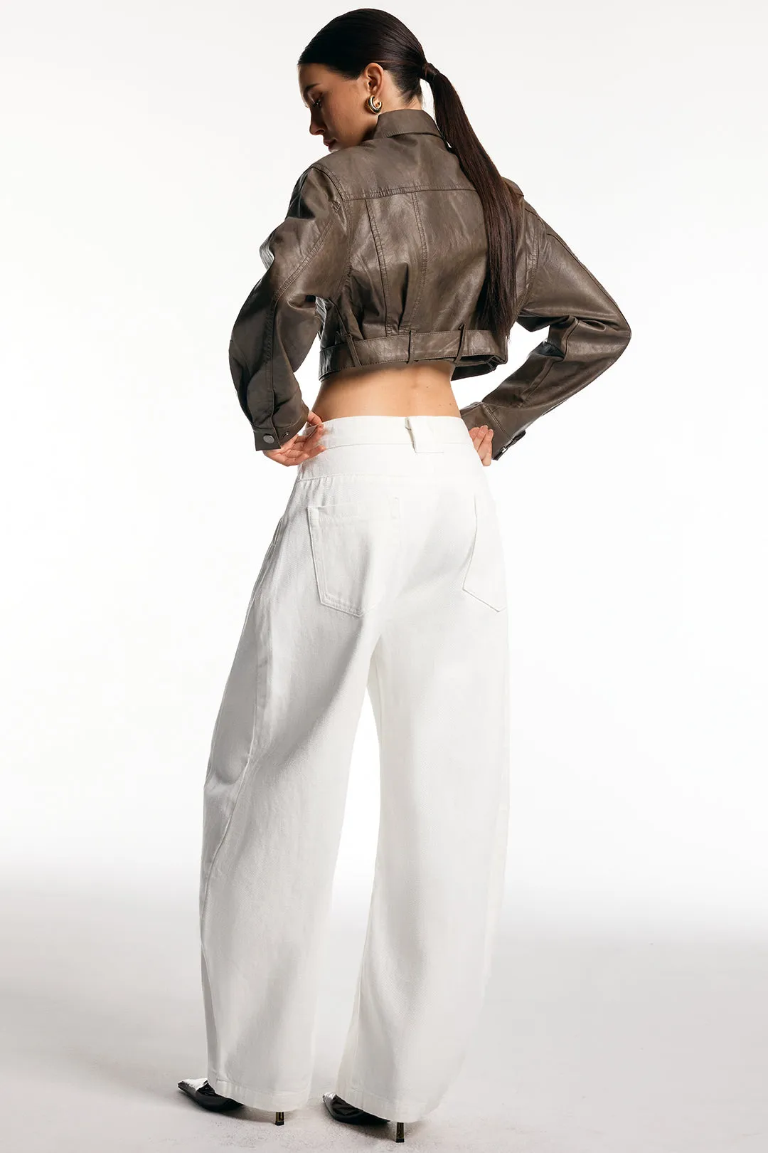 Faux Leather Belted Button Pocket Jacket sold by Micas product image thumbnail 4