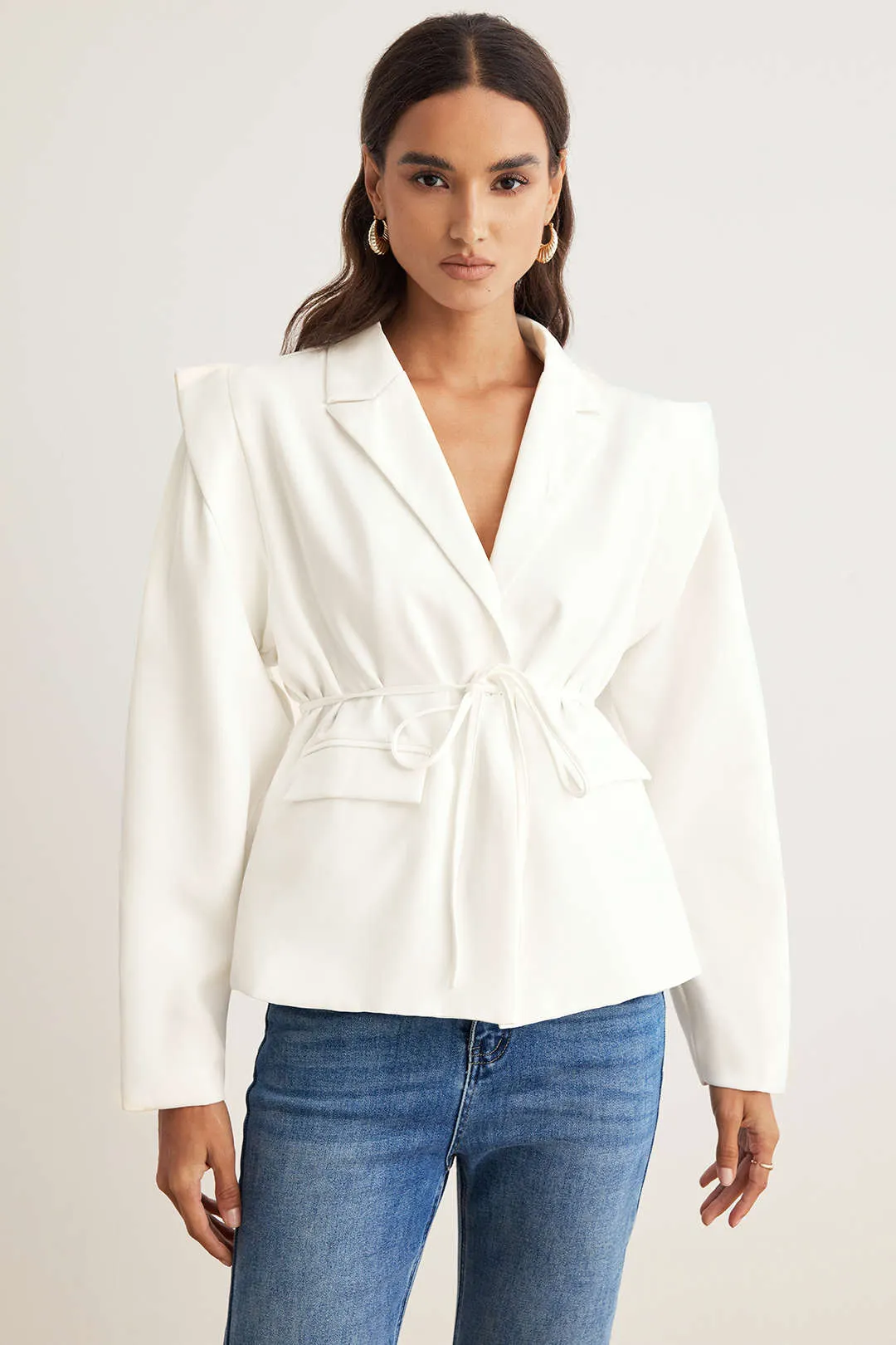 Tie-Up Notched Lapel Shoulder Pads Blazer sold by Micas