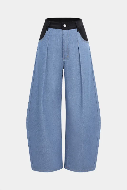 Denim High Waist Patchwork Jeans sold by Micas