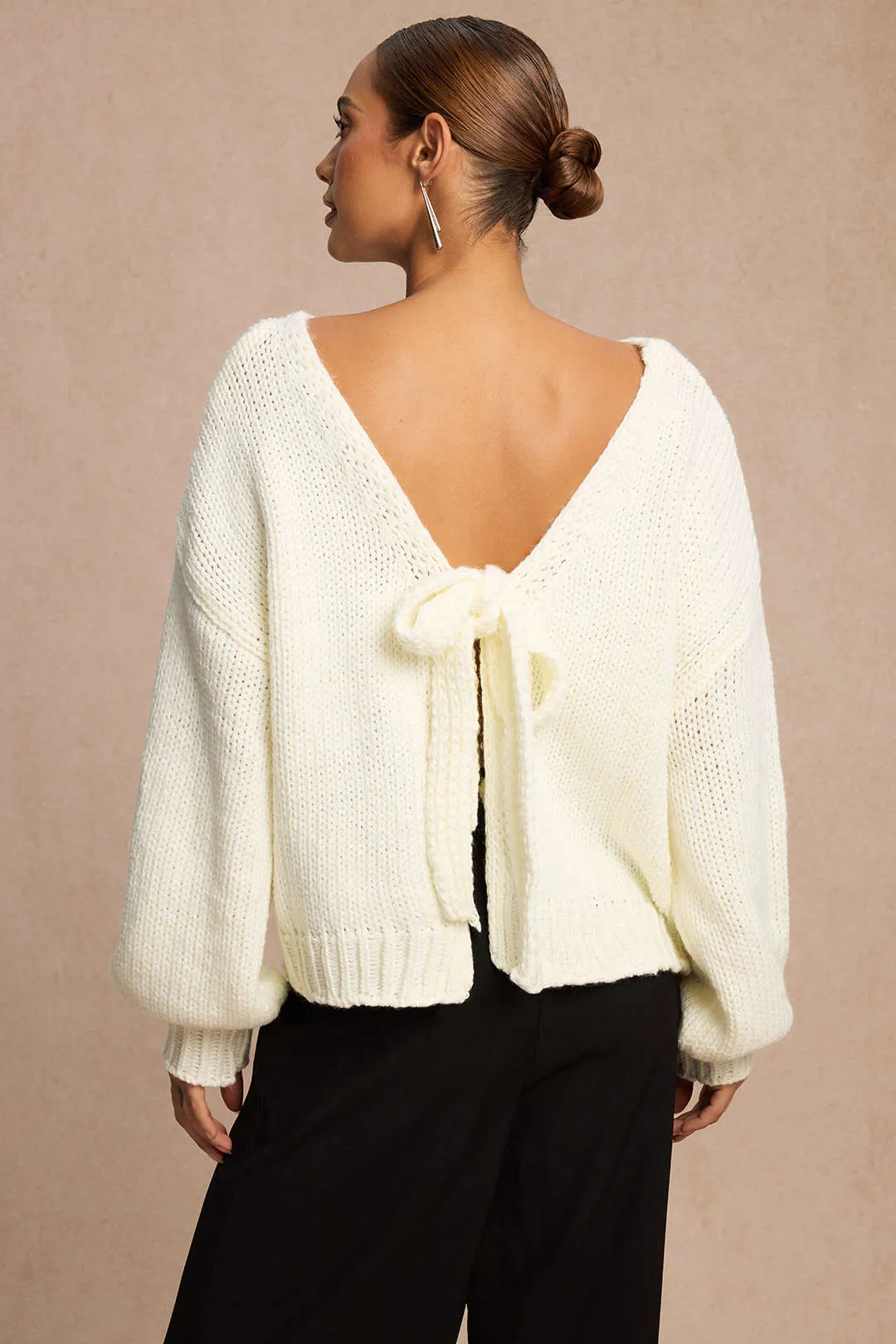 Knit Bow Strappy Backless Cardigan sold by Micas