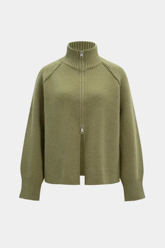 Knit Solid Zipper Cardigan sold by Micas