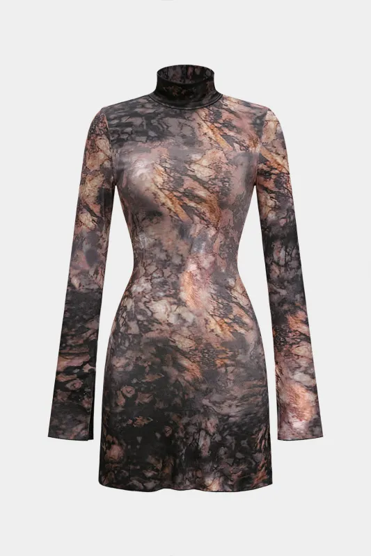 Ombre Print Turtleneck Long Sleeve Mini Dress sold by Micas