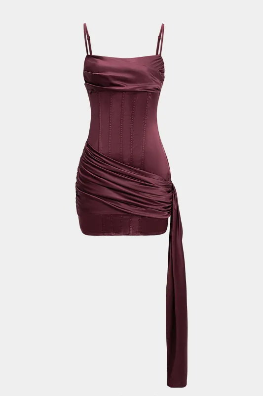 Satin Ruched Zipper Sleeveless Mini Dress sold by Micas