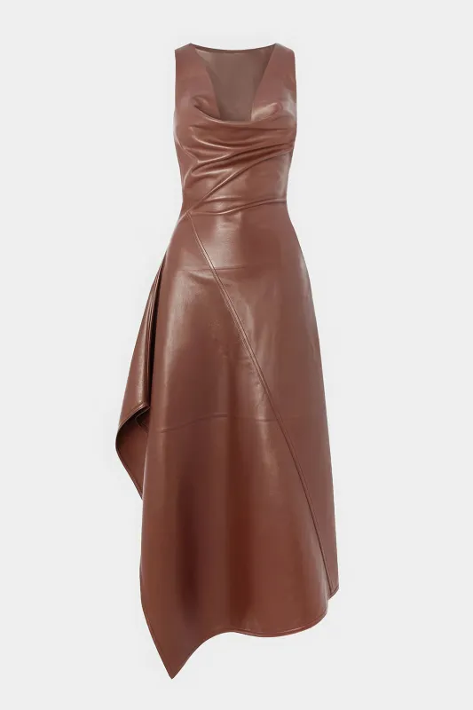 Faux Leather Asymmetrical Draped Cowl Neck Sleeveless Midi Dress sold by Micas