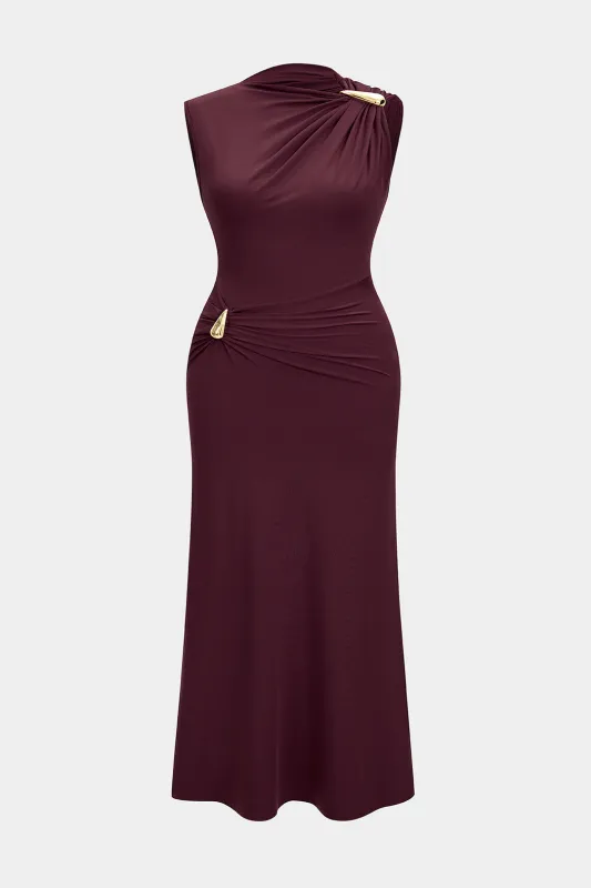 Plus Size Metallic Ruched Sleeveless Maxi Dress sold by Micas