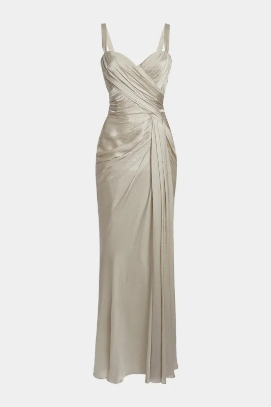 Satin Ruched Zipper Sleeveless Maxi Dress sold by Micas