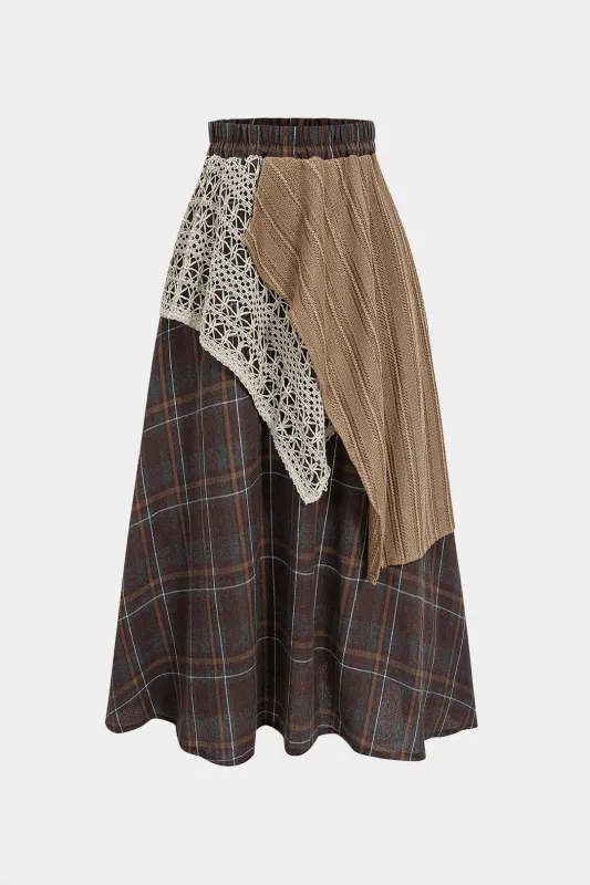 Plaid Print Jacquard Mesh Patchwork High Waist Skirt sold by Micas