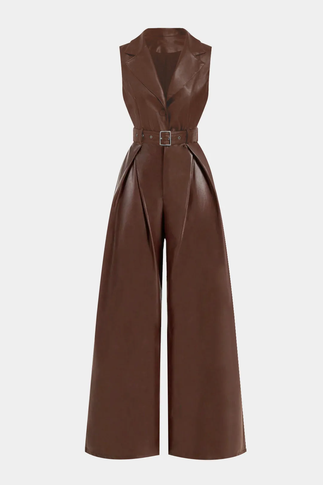 Faux Leather Belted Tank Sleeveless Jumpsuit sold by Micas