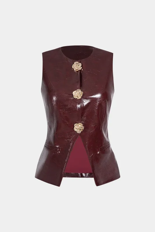 Faux Leather Button Tank Top sold by Micas