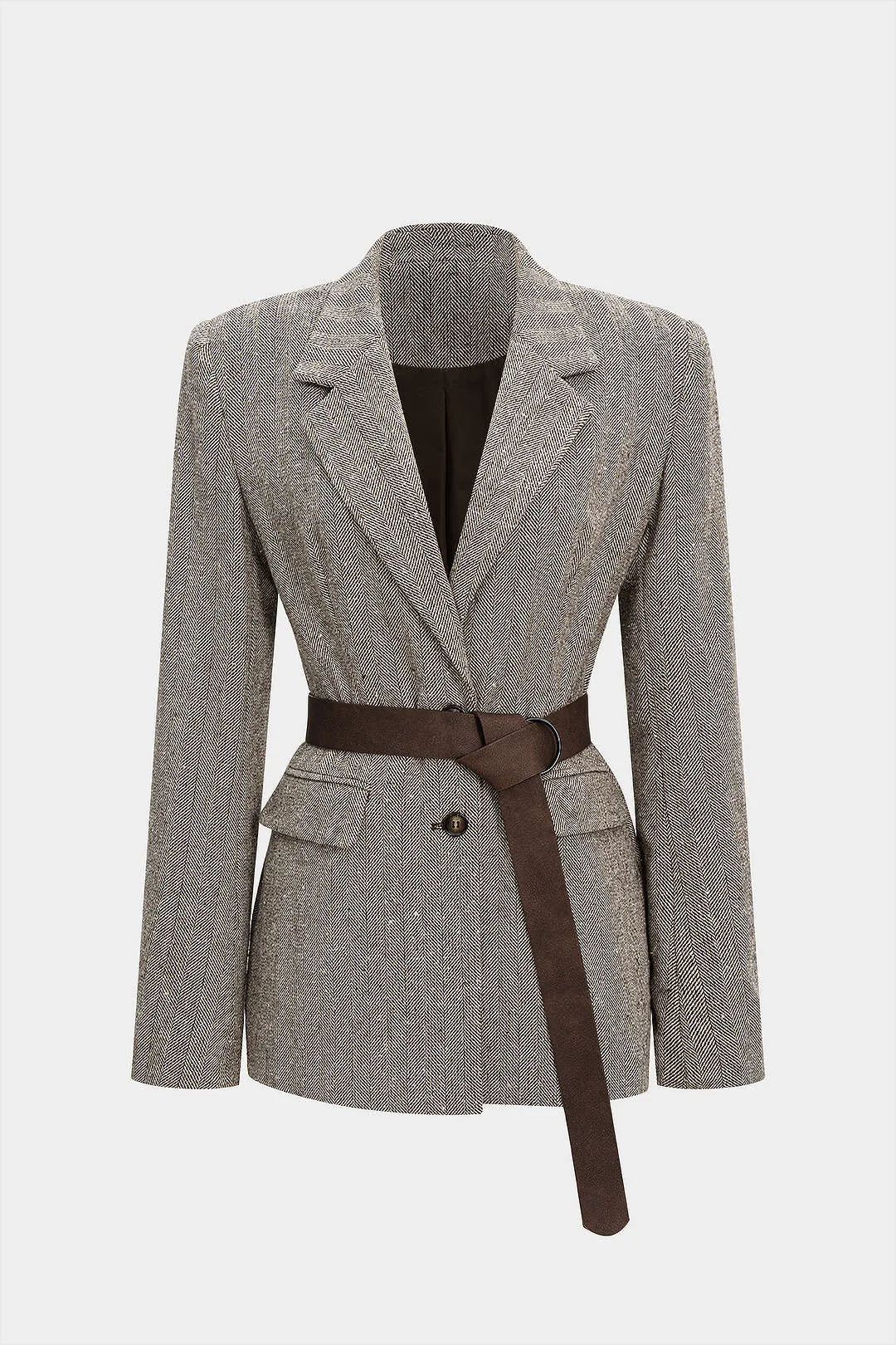 Button Notched Lapel Belted Blazer sold by Micas