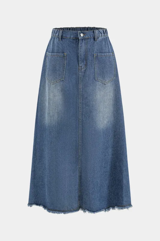 Denim Pocket Frayed Skirt sold by Micas