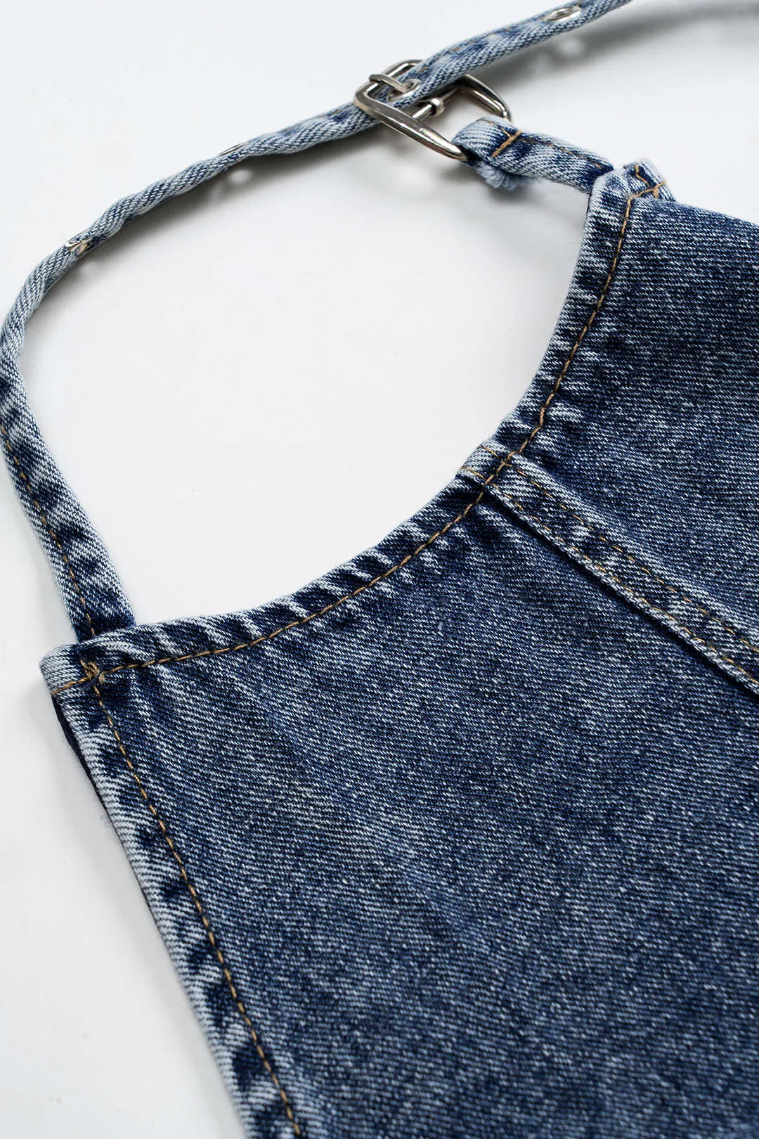 Denim Halter Neck Backless Tie-Up Crop Top sold by Micas product image thumbnail 5