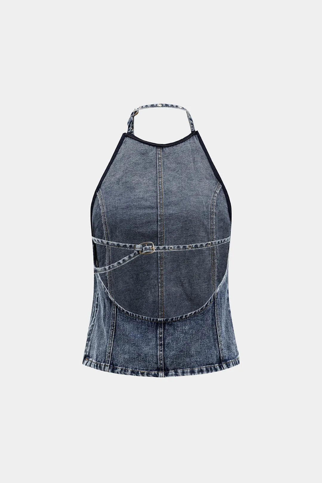Denim Halter Neck Backless Tie-Up Crop Top sold by Micas product image thumbnail 2