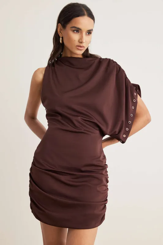 Ruched Asymmetrical Short Sleeve Mini Dress sold by Micas