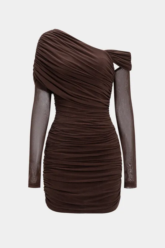 Mesh Ruched Asymmetrical Cut Out Long Sleeve Mini Dress sold by Micas