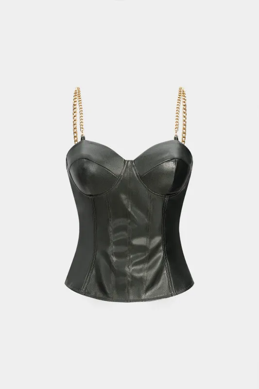 Faux Leather Zipper Metallic Chain Slip Cami Top sold by Micas