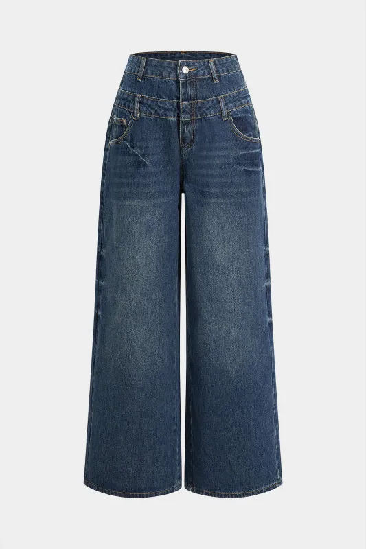 Denim Double Waist Straight Leg Jeans sold by Micas