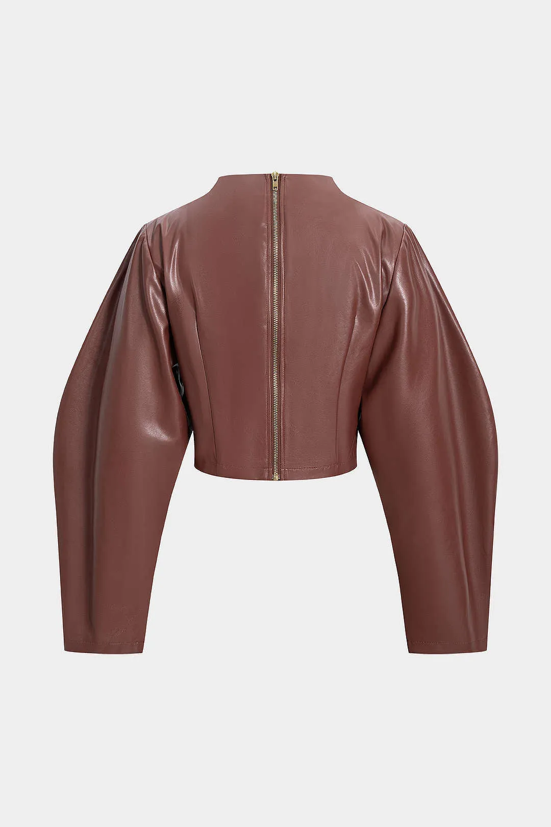 Faux Leather Ruched Zipper Long-Sleeve Shirt sold by Micas product image thumbnail 2