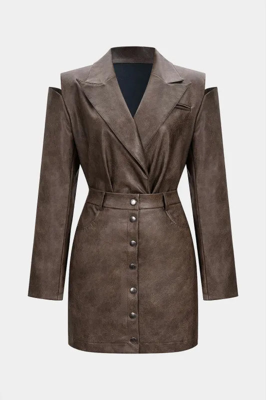 Faux Leather Cut Out Jacket And Mini Skirt Set sold by Micas