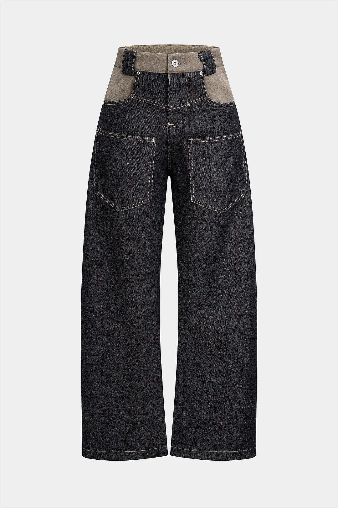 Denim Patchwork Pocket Straight Leg Jeans sold by Micas