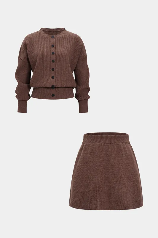 Button Sweater Cardigan And Mini Skirt Set sold by Micas