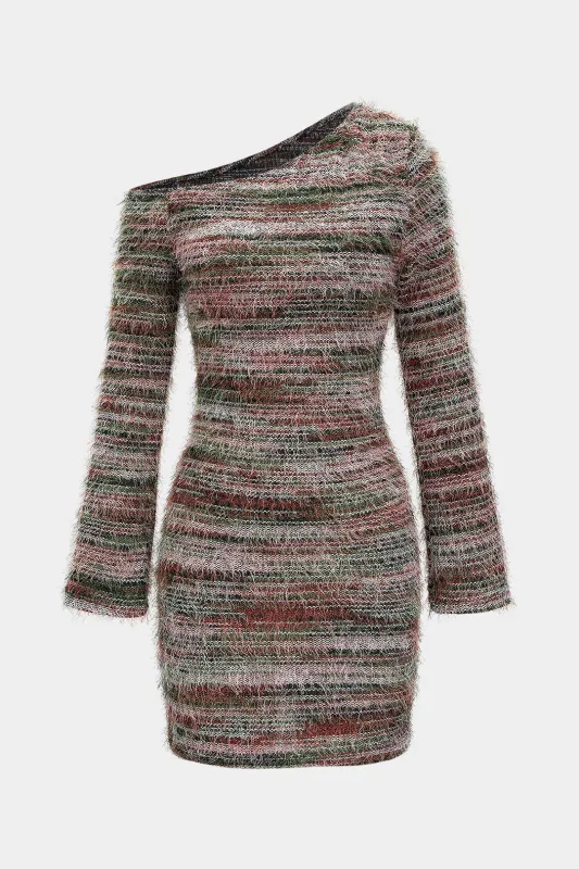 Stripes Print One Shoulder Long Sleeve Mini Dress sold by Micas