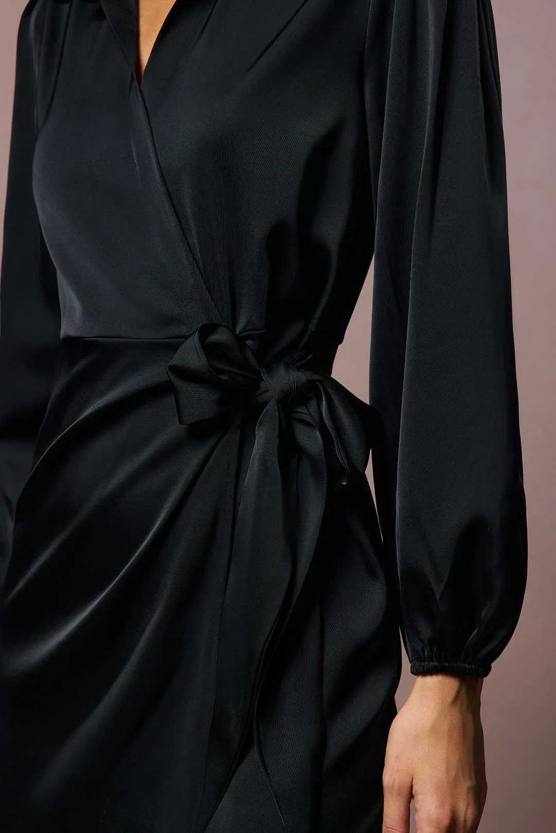 Satin Tie Front V-Neck Long Sleeve Mini Dress sold by Micas product image thumbnail 5