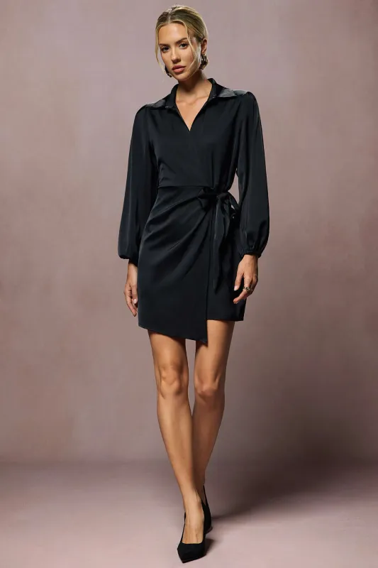 Satin Tie Front V-Neck Long Sleeve Mini Dress sold by Micas