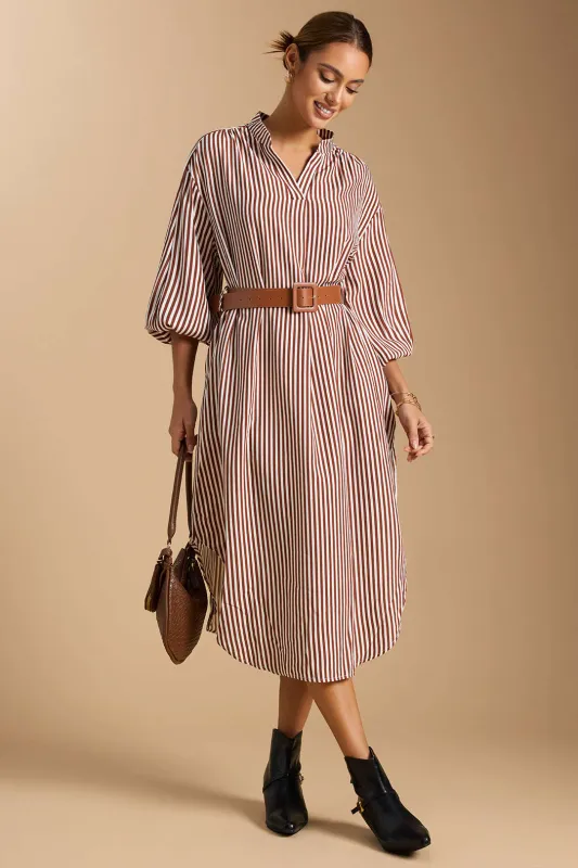 Stripes Print V-Neck Belted Long Sleeve Midi Dress sold by Micas