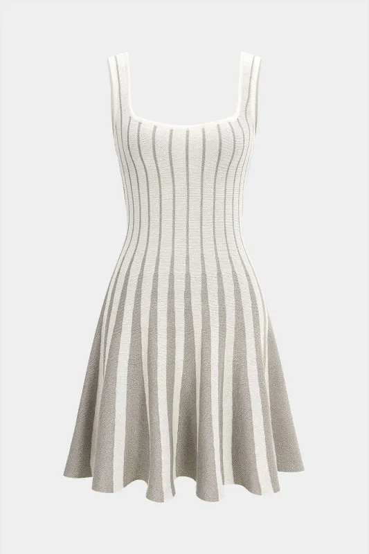 Striped Contrast Print Knitted Square Neck Sleeveless Dress sold by Micas